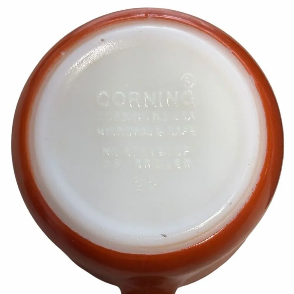 Vintage Corning Burnt Orange Milk Glass Coffee Mugs Set of 2 | Retro 1970s Brown